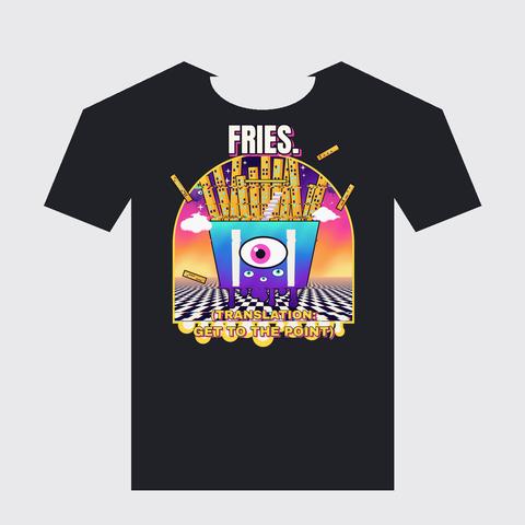 Black t-shirt mockup of the Fries (Get to the Point) design